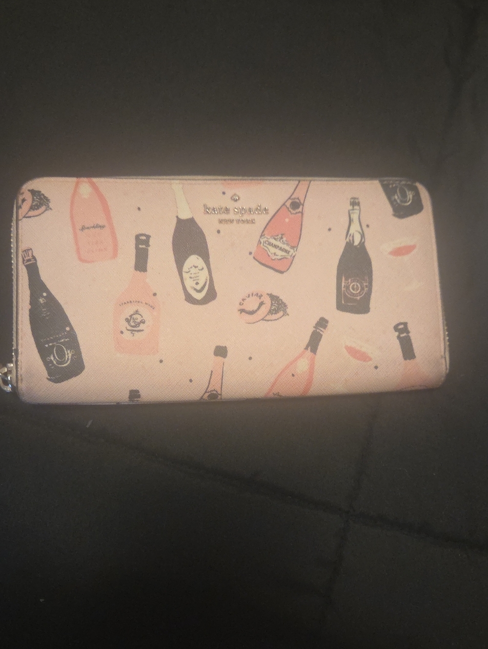 kate spade Pale Pink Champagne Bottle Zip-Around Wallet